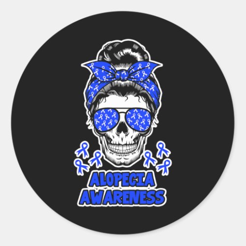 Awareness Messy Bun Skull Blue Ribbon For  Classic Round Sticker