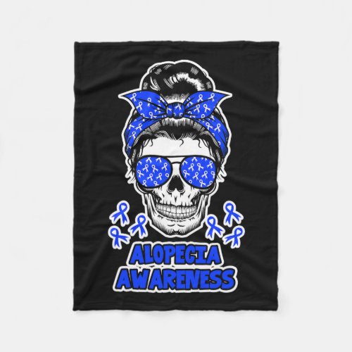 Awareness Messy Bun Skull Blue Ribbon For  Fleece Blanket