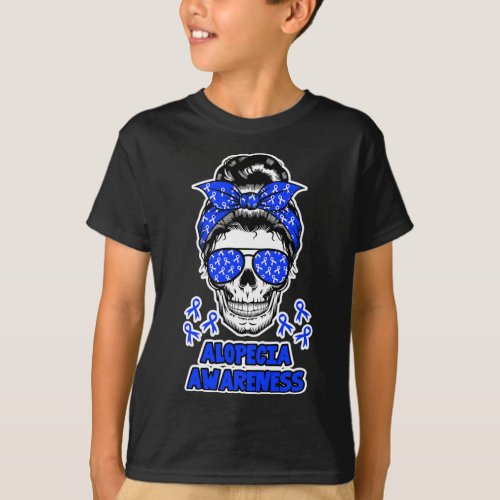 Awareness Messy Bun Skull Blue Ribbon For  T_Shirt