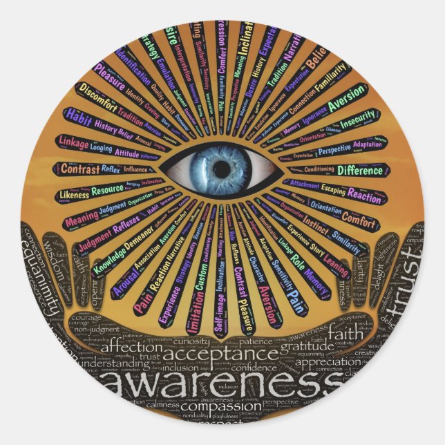 Awareness Minds Eye Inspirational Word Art  Classic Round Sticker (Front)