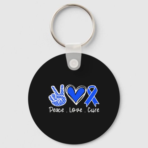 Awareness Month Blue Ribbon Peace Love Cure Faith  Keychain