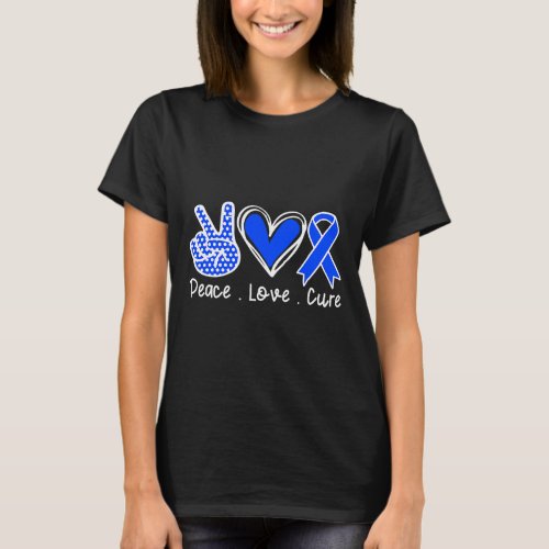 Awareness Month Blue Ribbon Peace Love Cure Faith  T_Shirt