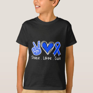 Awareness Month Blue Ribbon Peace Love Cure Faith T-Shirt