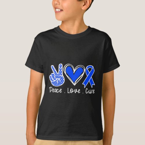 Awareness Month Blue Ribbon Peace Love Cure Faith  T_Shirt