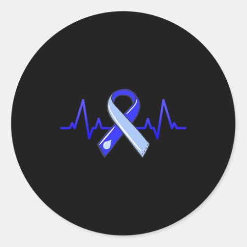 Awareness Month Heartbeat Blue Ribbon  Classic Round Sticker