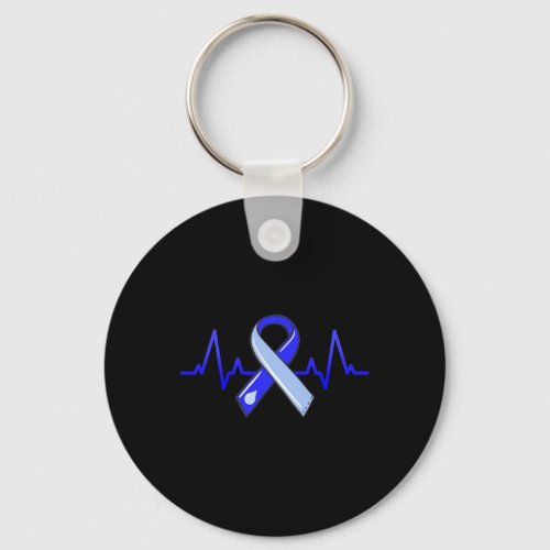 Awareness Month Heartbeat Blue Ribbon  Keychain