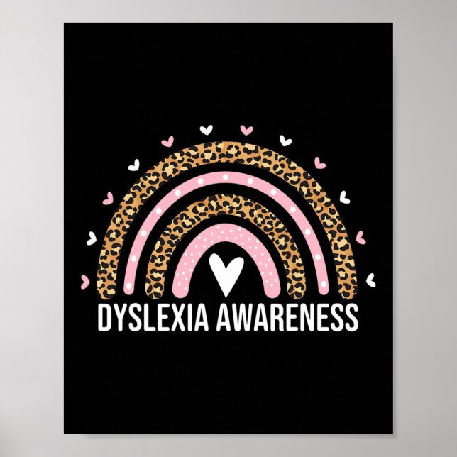 Awareness Month Leopard Rainbow Dyslexia For Women Poster (Front)