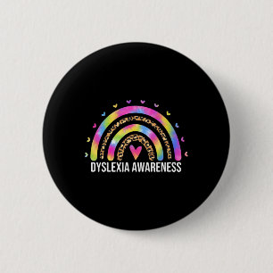 Awareness Month Leopard Rainbow For Women Dyslexic Button