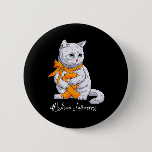 Awareness Month Orange Ribbon Cat Button