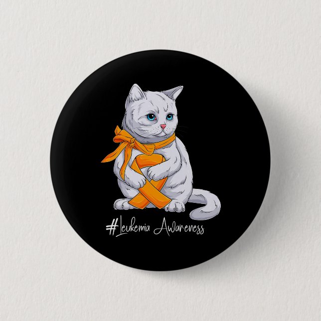 Awareness Month Orange Ribbon Cat  Button (Front)