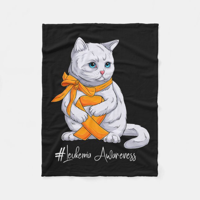 Awareness Month Orange Ribbon Cat  Fleece Blanket (Front)