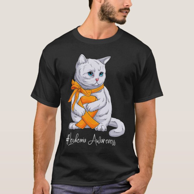 Awareness Month Orange Ribbon Cat  T-Shirt (Front)