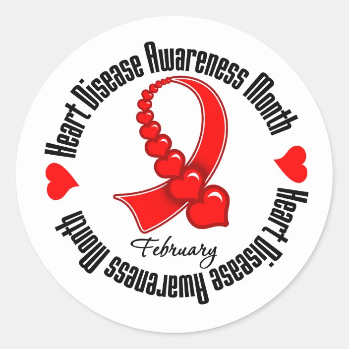 Awareness Month Ribbon - Heart Disease Classic Round Sticker | Zazzle.com