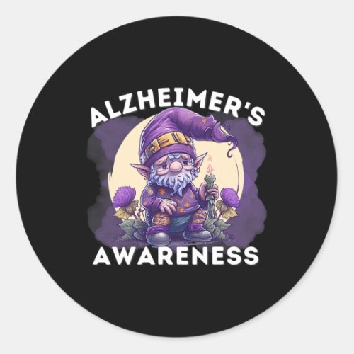 Awareness Month T Heimer Gnome Purple Ribbons  Classic Round Sticker