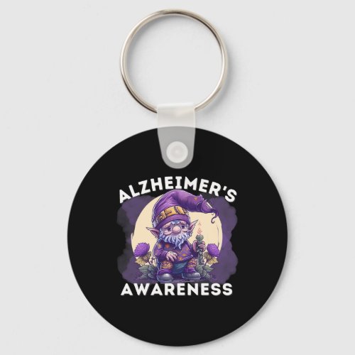 Awareness Month T Heimer Gnome Purple Ribbons  Keychain