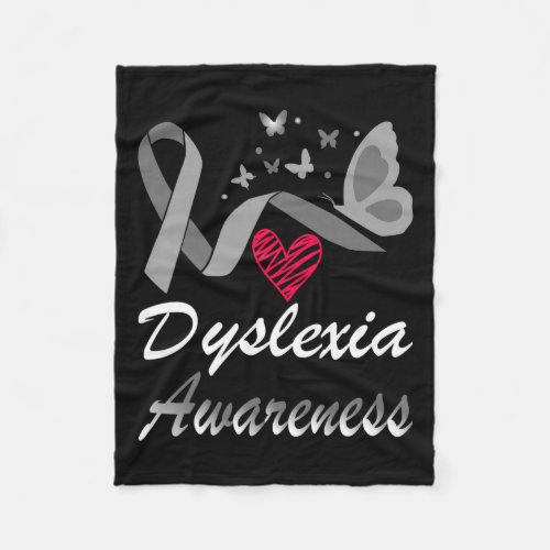 Awareness October Silver Ribbon Dyslexic Teacher  Fleece Blanket