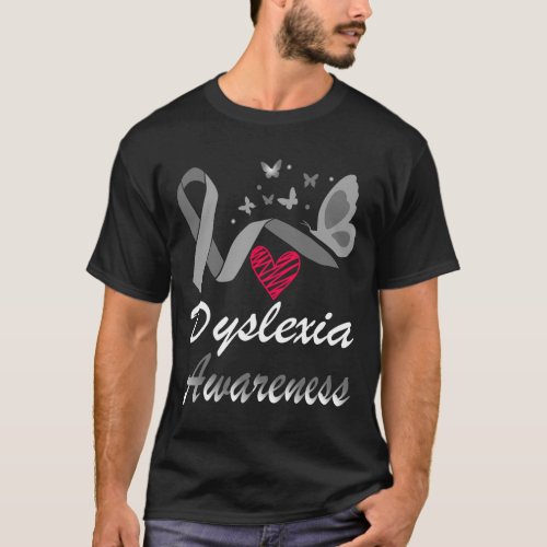 Awareness October Silver Ribbon Dyslexic Teacher  T_Shirt