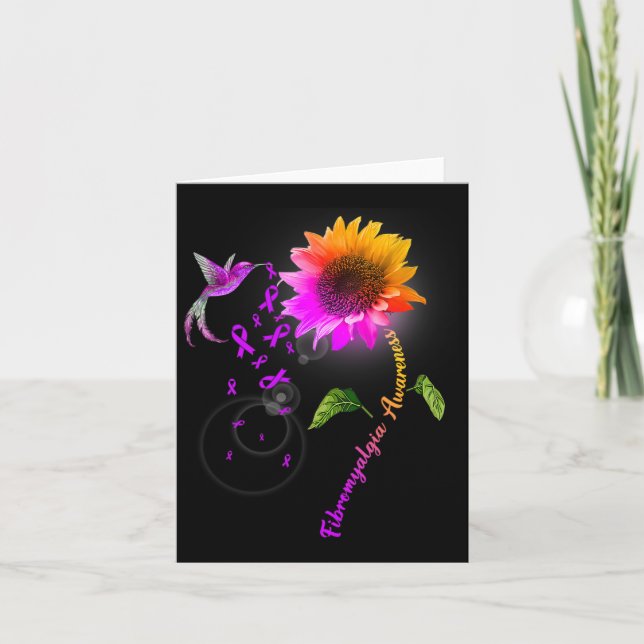 Awareness Purple Sunflower Hummingbird  Card (Front)