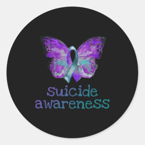 Awareness Purple Teal Butterfly Semicolon Grief Gi Classic Round Sticker