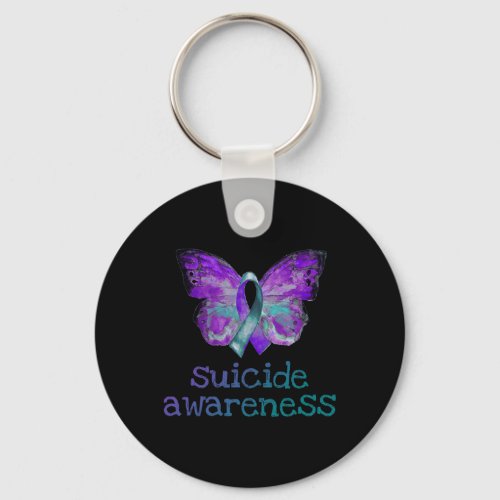 Awareness Purple Teal Butterfly Semicolon Grief Gi Keychain