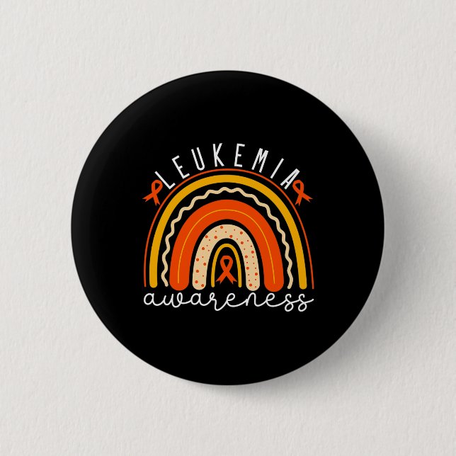 Awareness Rainbow Leukemia Support Orange Ribbon  Button (Front)