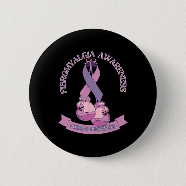Awareness Ribbon Boxing Gloves Fibro Fighter  Button (Front)