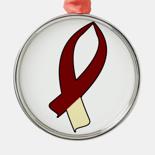 Awareness Ribbon Burgundy  Cream Metal Ornament