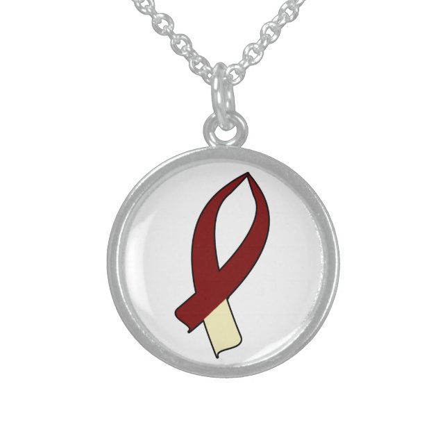 Awareness Ribbon (Burgundy & Cream) Sterling Silver Necklace (Front)