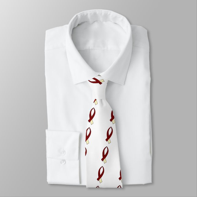 Awareness Ribbon (Burgundy & Cream) Tie (Tied)
