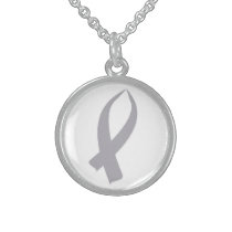 Awareness Ribbon (Gray) Sterling Silver Necklace