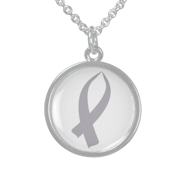 Awareness Ribbon (Gray) Sterling Silver Necklace (Front)