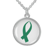 Awareness Ribbon (Green) Sterling Silver Necklace