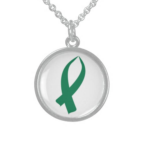 Awareness Ribbon Green Sterling Silver Necklace