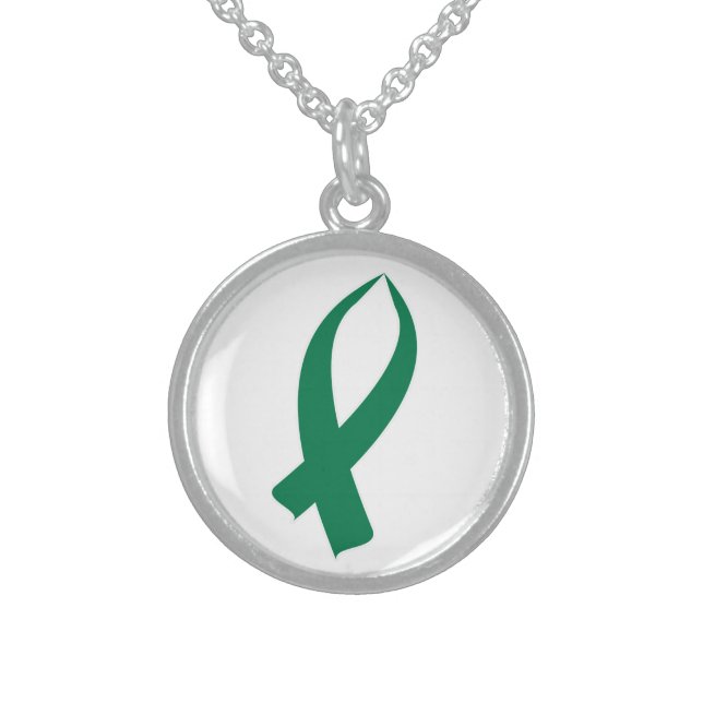Awareness Ribbon (Green) Sterling Silver Necklace (Front)