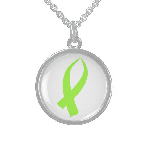 Awareness Ribbon Lime Green Sterling Silver Necklace