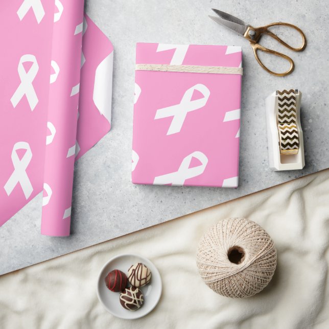 Awareness Ribbon on Pink Wrapping Paper (Crafts)