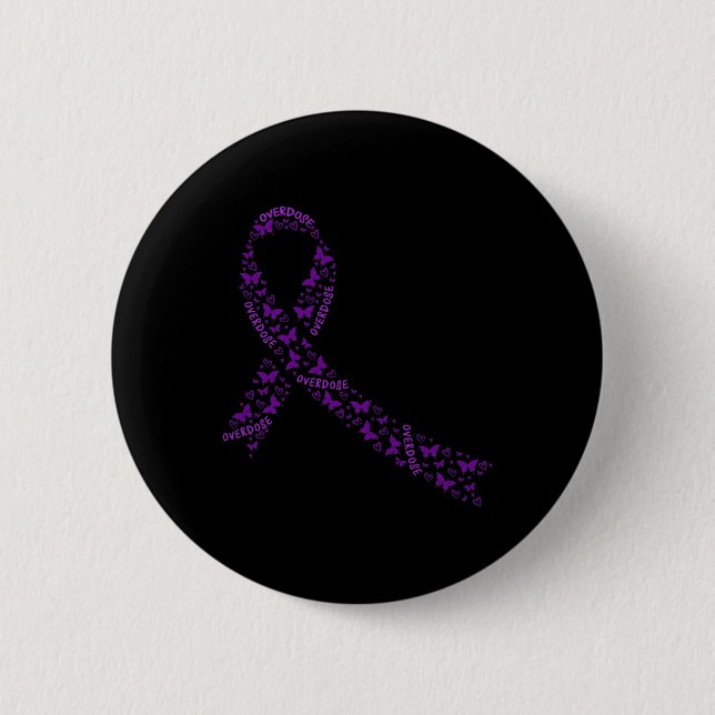 Awareness Ribbon Purple Drug Addiction Recovery  Button (Front)