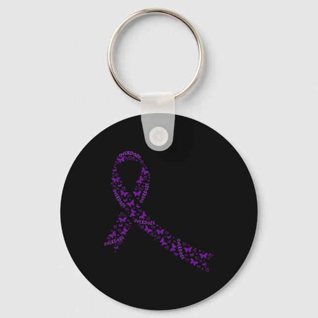 Awareness Ribbon Purple Drug Addiction Recovery  Keychain (Front)