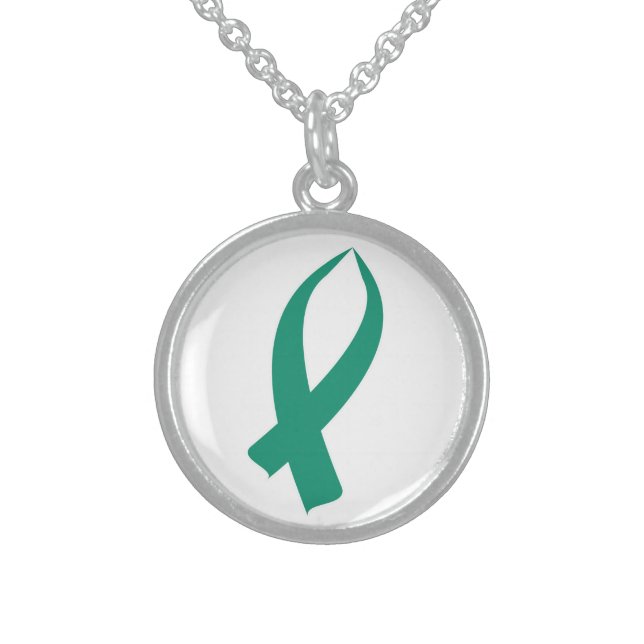 Awareness Ribbon (Teal) Sterling Silver Necklace (Front)