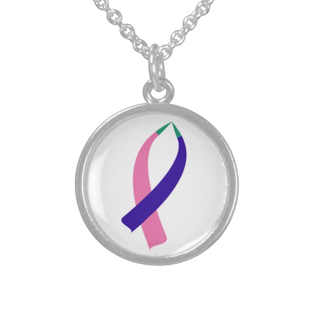 Awareness Ribbon (Thyroid Cancer) Sterling Silver Necklace (Front)