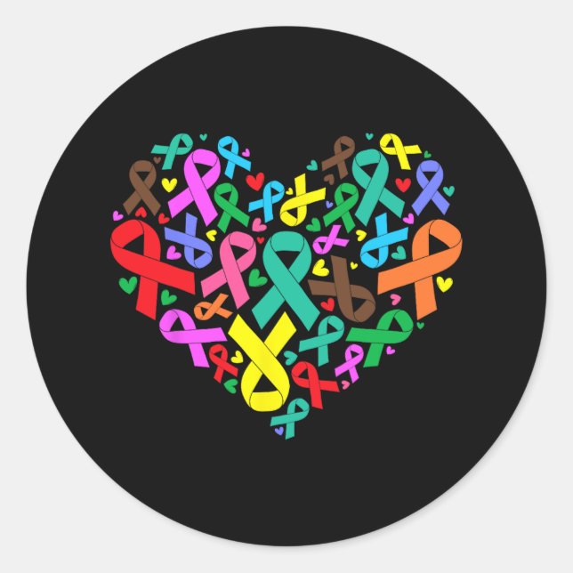 Awareness Ribbons Heart Support  Classic Round Sticker (Front)
