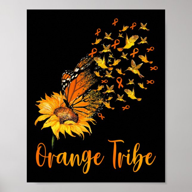 Awareness Sunflower Butterfly Orange Ribbon Tribe  Poster (Front)