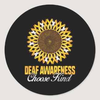 Awareness Sunflower Choose Kind Yellow Ribbon Asl  Classic Round Sticker
