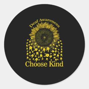 Awareness Sunflower Choose Kind Yellow Ribbon Asl  Classic Round Sticker