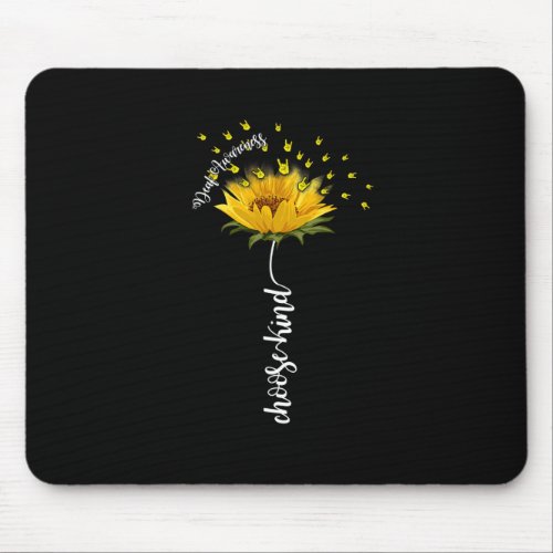 Awareness Sunflower Choose Kind Yellow Ribbon Asl  Mouse Pad