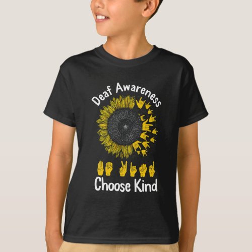 Awareness Sunflower Choose Kind Yellow Ribbon Asl  T_Shirt