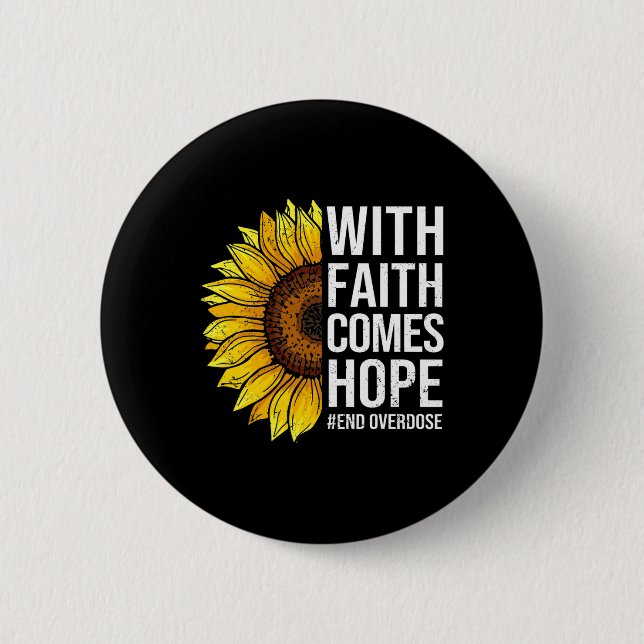 Awareness Sunflower With Faith Comes Hope  Button (Front)