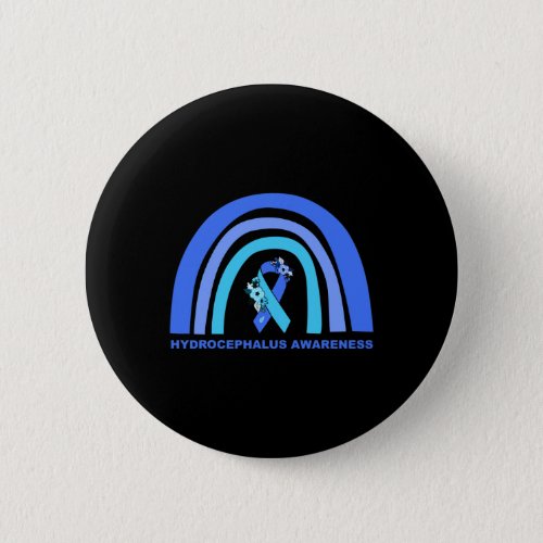 Awareness Support Floral Blue Ribbon Rainbow  Button