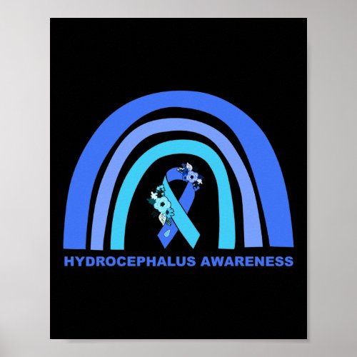 Awareness Support Floral Blue Ribbon Rainbow  Poster