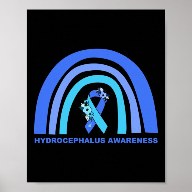 Awareness Support Floral Blue Ribbon Rainbow  Poster (Front)